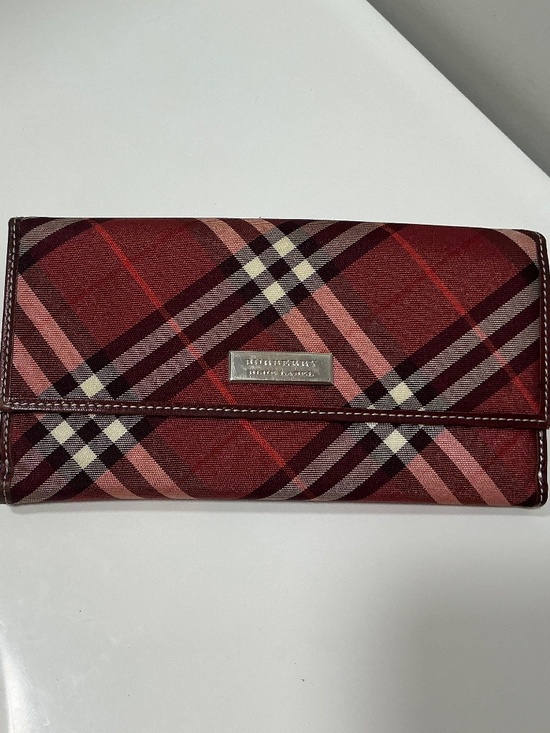 Burberry Handbags - Burberry burgundy nova check nylon leather trim clutch wallet